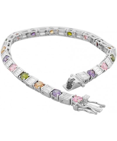 925 Sterling Silver Round Baguette White Multicolor CZ Classic Tennis Bracelet Multicolor $39.10 Bracelets