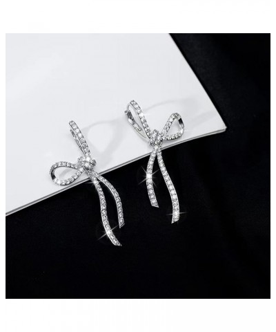 Bow Earrings for Women Rhinestone Prom Dangle Sparkly Crystal Chain Tassel Earring Stud Earrings Teardrop Jewelry Gift for He...