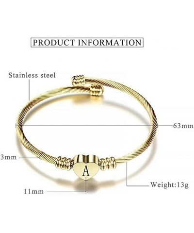 Women Girls Initial Letter Cuff Bracelet Love Heart Bracelet Gold Plated Alphabet Name Engraved Bangle Expandable Bracelets f...