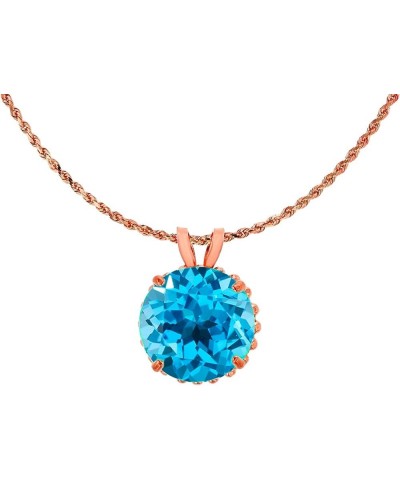 10K Rose Gold 7mm Round Cut with Bead Frame Rabbit Ear 18" Rope Chain Necklace Blue Topaz-Swiss Blue Topaz Rose Gold $43.20 N...