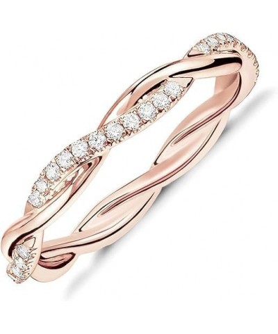 14K Gold Plated Cubic Zirconia Twisted Rope Eternity Band for Women 8 Rose Gold $10.61 Rings