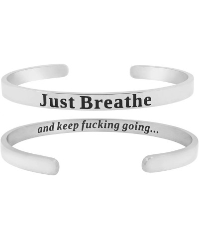 'Just Breathe and Keep F-ing Going'' Mantra Sayings Quotes Cuff Bracelet for Women & Teens, Stay Strong, Strength Encourageme...