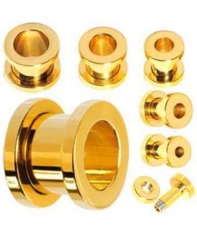 PAIR of Gold Plated Screw Fit Tunnels Ear Plugs Earlets Gauges 4g (5mm) $9.40 Body Jewelry