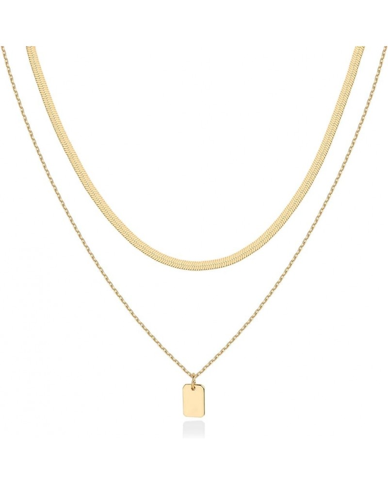 14K Gold Plated Layering Necklaces | Stylish Minimalist Design Pendant Necklaces | Bar, Lotus, Disc, Dog Tag, Horizontal Bar ...