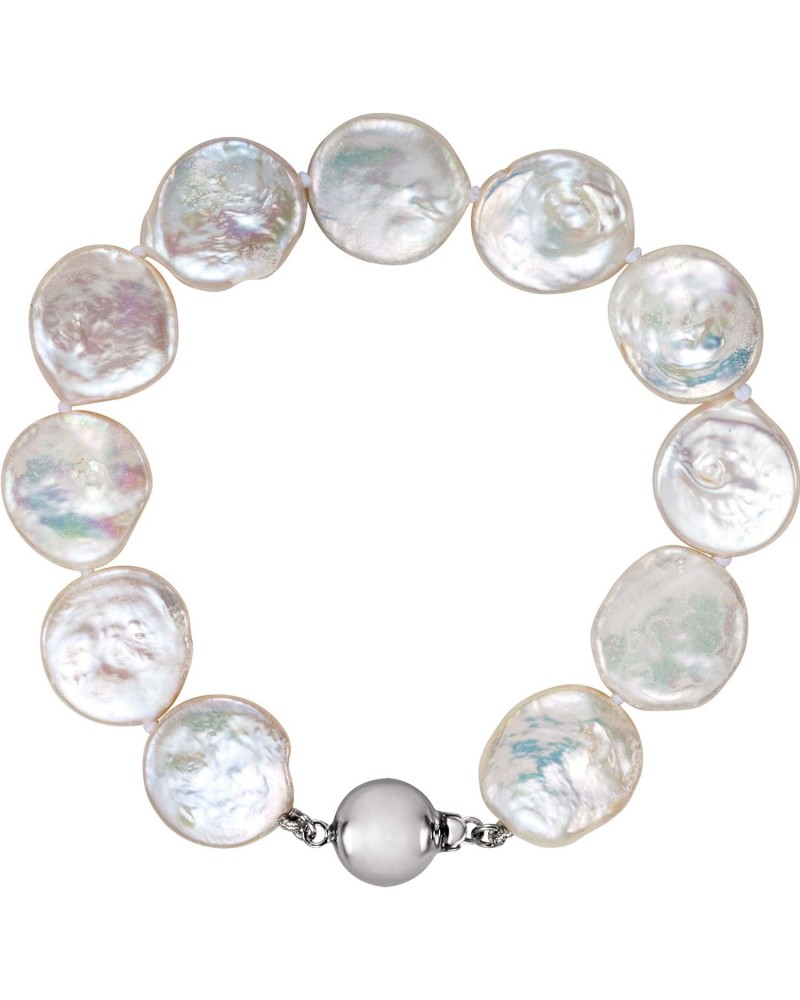 7.75" Freshwater White Cultured Coin Pearl Bracelet in Sterling Silver $20.56 Bracelets