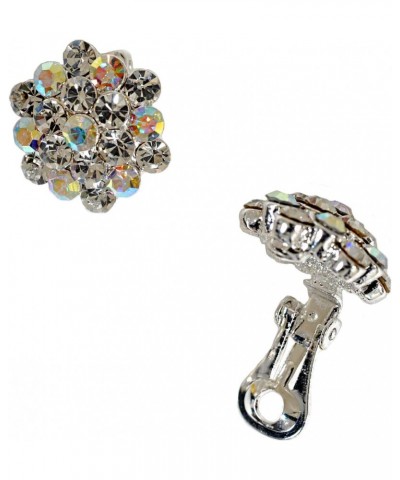 Silver Aurora Borealis Rhinestone 15mm Circle Round Flower Shape Clip Earrings $8.39 Earrings