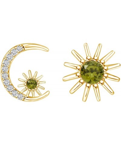 Simulated Birthstones Sun Moon and Star Stud Earrings In 14k Yellow Gold Over Sterling Silver For Women Simulated Peridot $41...