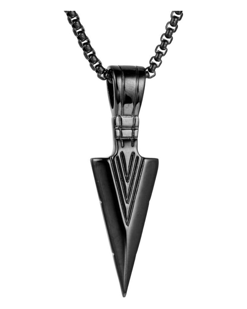 Man Woman Stainless Steel Pendant Necklace Cool Spearpoint Arrow Pendant Chain Necklace Set Black and Silver and Gold, Punk C...