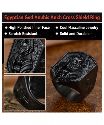 Anubis Rings for Men Women, Sturdy Stainless Steel Jewelry Vintage Ankh Cross Amulet Ring, Delicate Packaging Shield-Black $1...