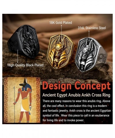 Anubis Rings for Men Women, Sturdy Stainless Steel Jewelry Vintage Ankh Cross Amulet Ring, Delicate Packaging Shield-Black $1...