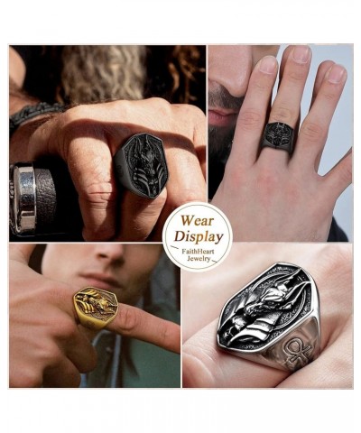 Anubis Rings for Men Women, Sturdy Stainless Steel Jewelry Vintage Ankh Cross Amulet Ring, Delicate Packaging Shield-Black $1...