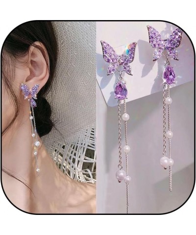 Purple Butterfly Earrings for Women Crystal Rhinestone Purple Earrings Inspired Earrings Merch Accessories Gifts for Women Gi...