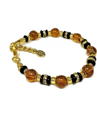 Bracelet Woman 7 Glass Beads Diameter 0,3" Bracelet Original Murano Glass Jewel Gift Idea Made In Italy Certified Amber Slavi...