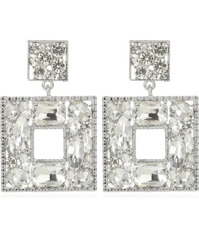 Rhinestone Square Dangle Earrings Trendy Crystal Geometric Drop Statement Earrings hypoallergenic for Women Clear $9.68 Earrings