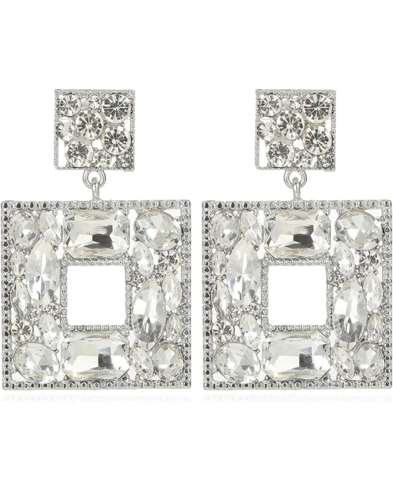 Rhinestone Square Dangle Earrings Trendy Crystal Geometric Drop Statement Earrings hypoallergenic for Women Clear $9.68 Earrings