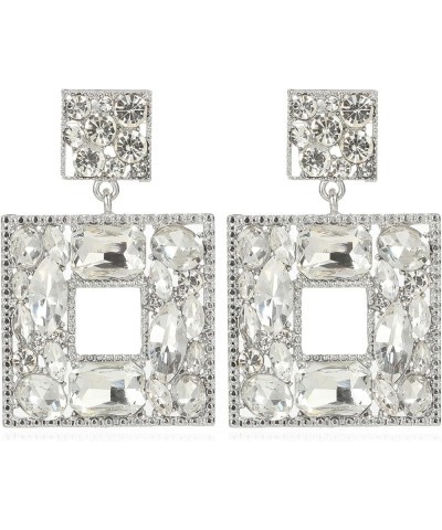 Rhinestone Square Dangle Earrings Trendy Crystal Geometric Drop Statement Earrings hypoallergenic for Women Clear $9.68 Earrings