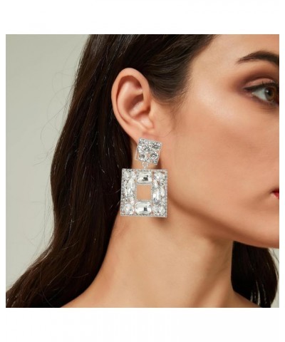 Rhinestone Square Dangle Earrings Trendy Crystal Geometric Drop Statement Earrings hypoallergenic for Women Clear $9.68 Earrings