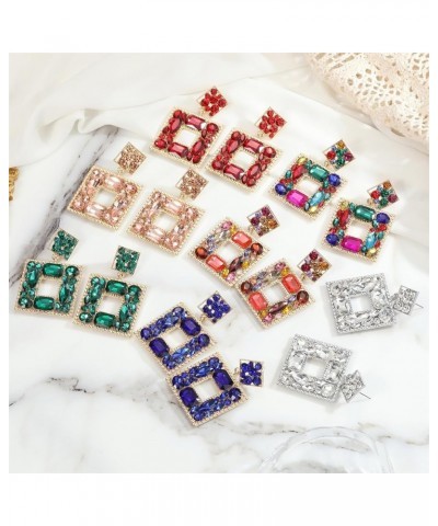 Rhinestone Square Dangle Earrings Trendy Crystal Geometric Drop Statement Earrings hypoallergenic for Women Clear $9.68 Earrings