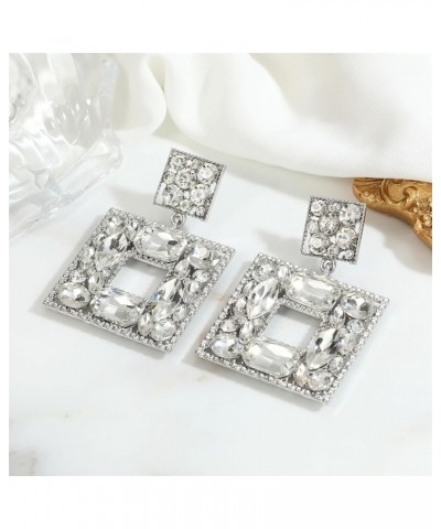 Rhinestone Square Dangle Earrings Trendy Crystal Geometric Drop Statement Earrings hypoallergenic for Women Clear $9.68 Earrings