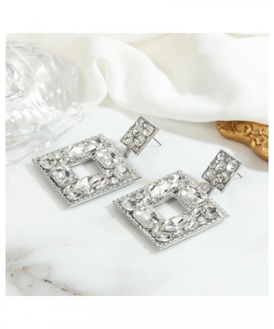 Rhinestone Square Dangle Earrings Trendy Crystal Geometric Drop Statement Earrings hypoallergenic for Women Clear $9.68 Earrings