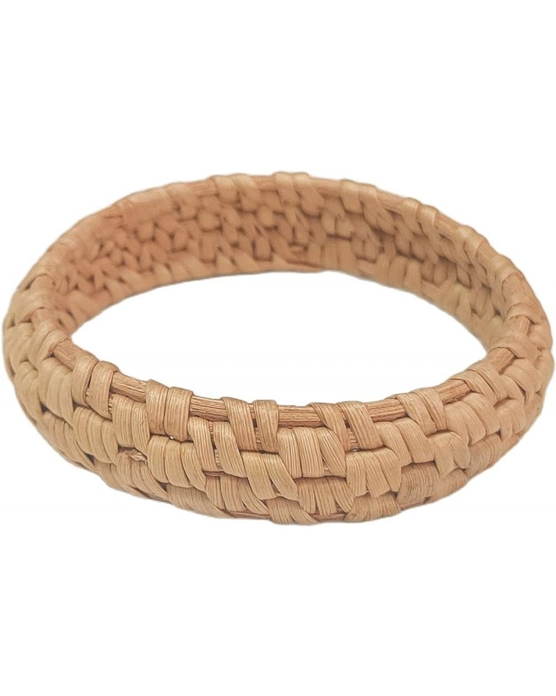 Dainty Rattan Geometric Bracelets Handmade Woven Lightweight Straw Wicker Braid Ethnic Round Statement Chunky Bangle for Wome...