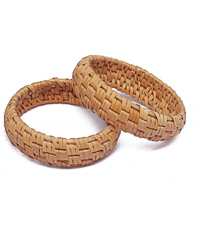 Dainty Rattan Geometric Bracelets Handmade Woven Lightweight Straw Wicker Braid Ethnic Round Statement Chunky Bangle for Wome...