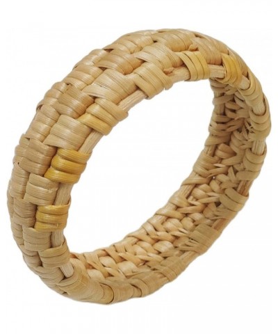 Dainty Rattan Geometric Bracelets Handmade Woven Lightweight Straw Wicker Braid Ethnic Round Statement Chunky Bangle for Wome...