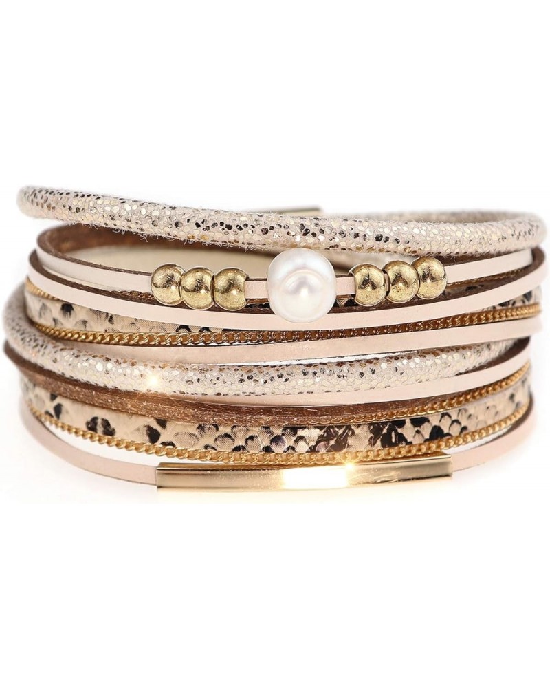 Leather Bracelet for Women Leopard Multilayer Wrap Bracelet Boho Birthday Gift Leopard Khaki $5.59 Bracelets