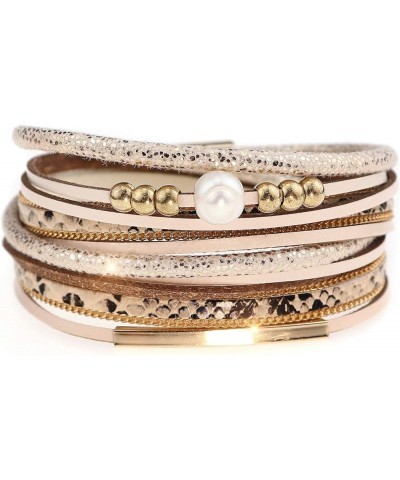 Leather Bracelet for Women Leopard Multilayer Wrap Bracelet Boho Birthday Gift Leopard Khaki $5.59 Bracelets