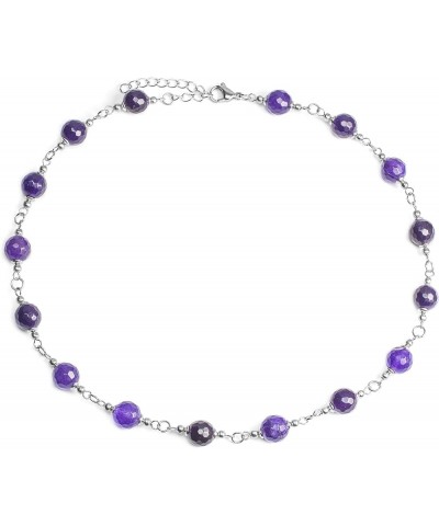 ELYA Stainless Steel Natural Mixed Agate Beaded Strand Necklace Purple $9.55 Necklaces