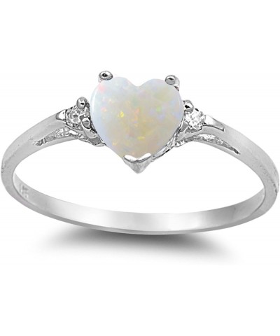 CHOOSE YOUR COLOR Sterling Silver Heart Promise Ring White Natural Opal Cabochon $20.03 Rings