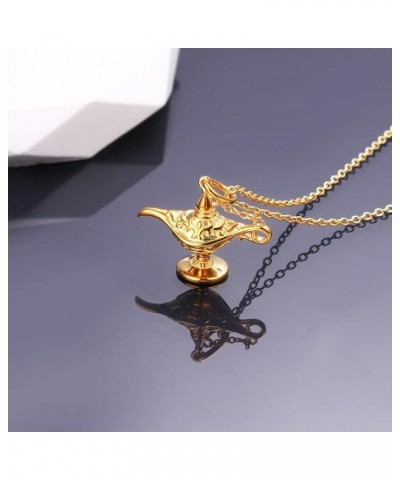 S925 Sterling Silver Aladding Magic Genie Lamp Legend Wishing Carved Lamp Pendant Necklace Jewelry Good Luck Gift for Women G...