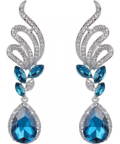 Women's Elegant Crystal Wedding Bridal Vine Leaf Teardrop Dangle Earrings Silver-Tone Blue Topaz Color Silver-Tone $8.39 Earr...