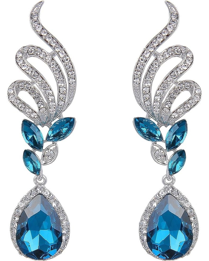 Women's Elegant Crystal Wedding Bridal Vine Leaf Teardrop Dangle Earrings Silver-Tone Blue Topaz Color Silver-Tone $8.39 Earr...