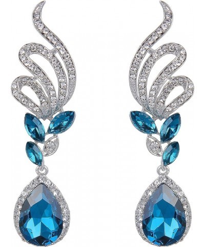 Women's Elegant Crystal Wedding Bridal Vine Leaf Teardrop Dangle Earrings Silver-Tone Blue Topaz Color Silver-Tone $8.39 Earr...