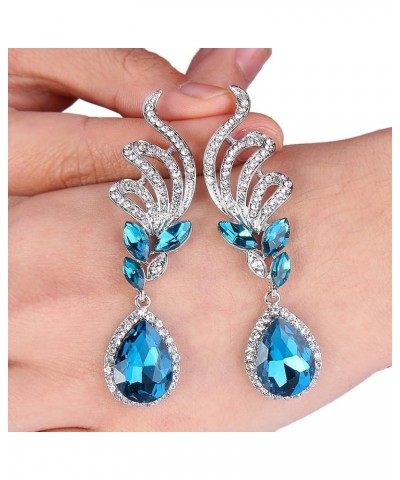 Women's Elegant Crystal Wedding Bridal Vine Leaf Teardrop Dangle Earrings Silver-Tone Blue Topaz Color Silver-Tone $8.39 Earr...