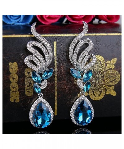 Women's Elegant Crystal Wedding Bridal Vine Leaf Teardrop Dangle Earrings Silver-Tone Blue Topaz Color Silver-Tone $8.39 Earr...