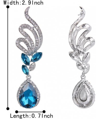 Women's Elegant Crystal Wedding Bridal Vine Leaf Teardrop Dangle Earrings Silver-Tone Blue Topaz Color Silver-Tone $8.39 Earr...