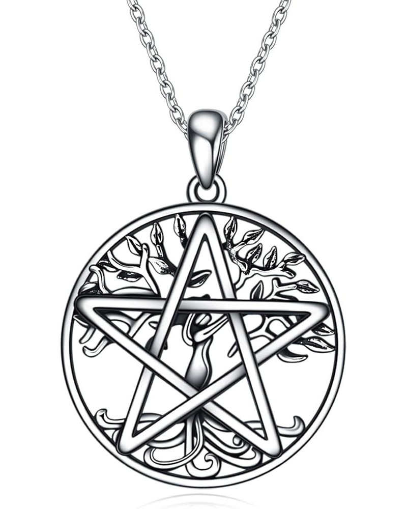 Pentacle Pentagram Necklace Sterling Silver Tree of Life Pentacle Pentagram Pendant Necklace Pagan Witch Jewelry Gifts for Wo...