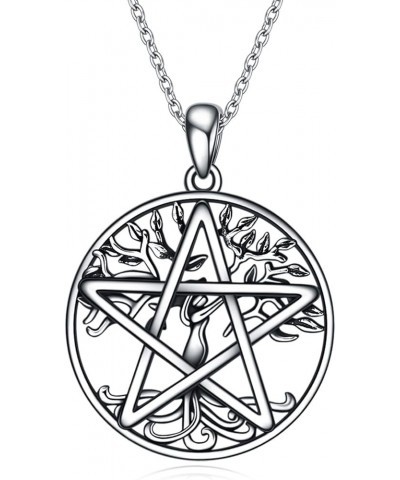 Pentacle Pentagram Necklace Sterling Silver Tree of Life Pentacle Pentagram Pendant Necklace Pagan Witch Jewelry Gifts for Wo...