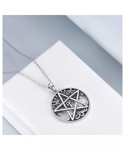 Pentacle Pentagram Necklace Sterling Silver Tree of Life Pentacle Pentagram Pendant Necklace Pagan Witch Jewelry Gifts for Wo...