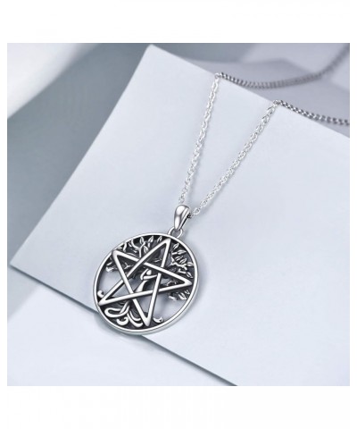 Pentacle Pentagram Necklace Sterling Silver Tree of Life Pentacle Pentagram Pendant Necklace Pagan Witch Jewelry Gifts for Wo...