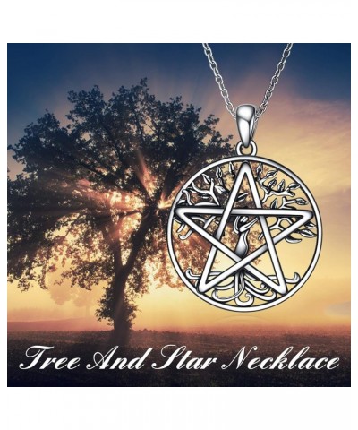 Pentacle Pentagram Necklace Sterling Silver Tree of Life Pentacle Pentagram Pendant Necklace Pagan Witch Jewelry Gifts for Wo...