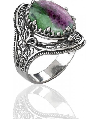 925 Sterling Silver Handcrafted Filigree Art Woman Gemstone Oval Statement Ring, Gift Boxed Ruby Zoisite $21.50 Rings