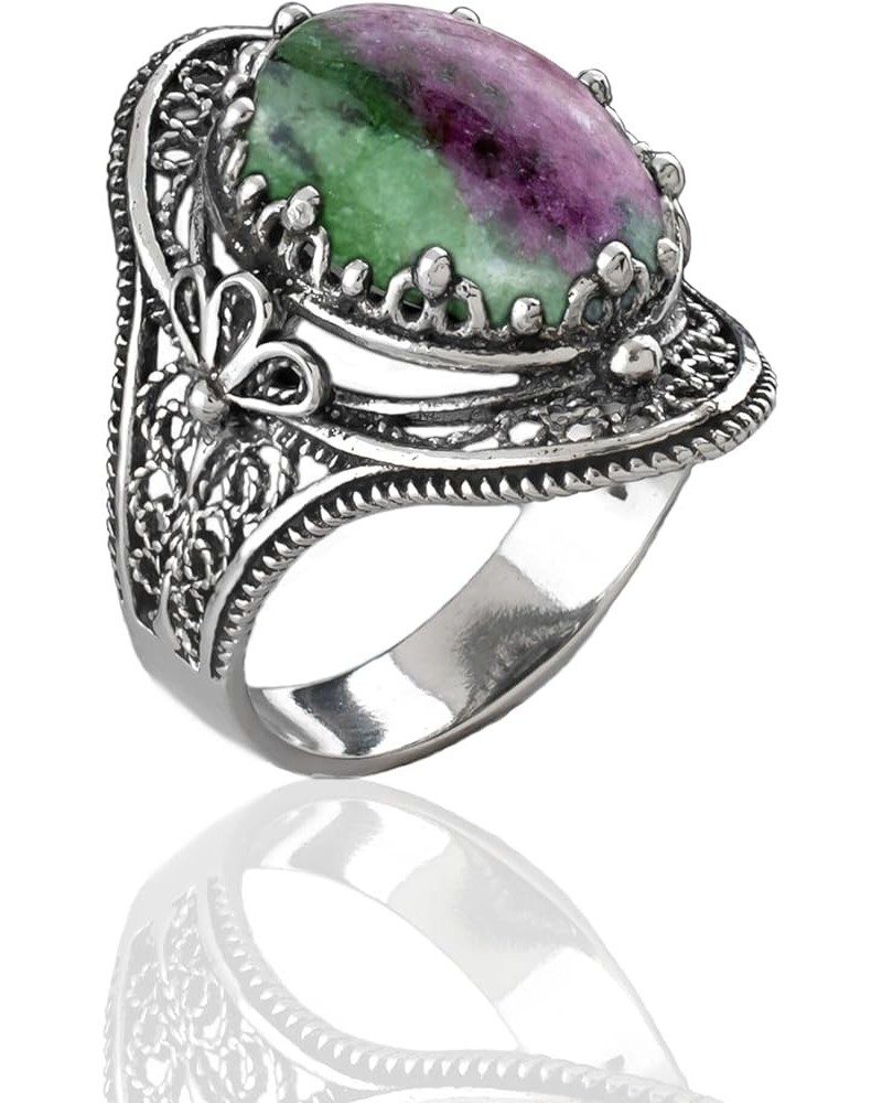 925 Sterling Silver Handcrafted Filigree Art Woman Gemstone Oval Statement Ring, Gift Boxed Ruby Zoisite $21.50 Rings