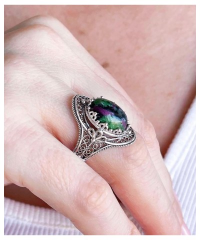 925 Sterling Silver Handcrafted Filigree Art Woman Gemstone Oval Statement Ring, Gift Boxed Ruby Zoisite $21.50 Rings