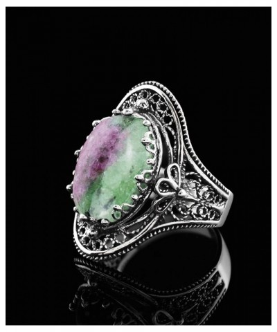 925 Sterling Silver Handcrafted Filigree Art Woman Gemstone Oval Statement Ring, Gift Boxed Ruby Zoisite $21.50 Rings