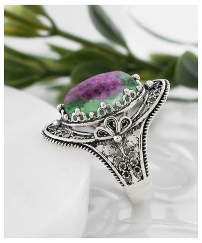 925 Sterling Silver Handcrafted Filigree Art Woman Gemstone Oval Statement Ring, Gift Boxed Ruby Zoisite $21.50 Rings