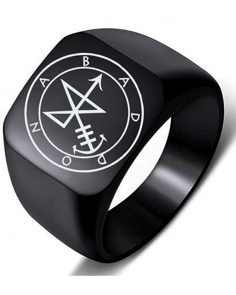 Engraved Silver Stainless Steel Ring Mens Womens Sigil of Abaddon 3.Black 17MMx18MM $6.32 Rings