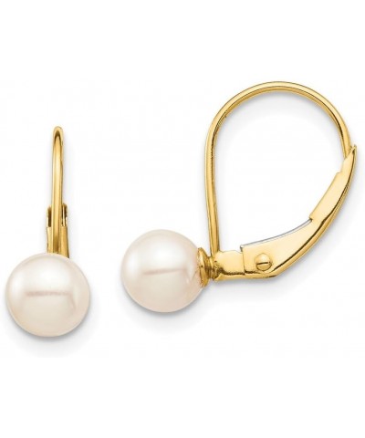 14k Yellow Gold 5-6mm White Round Cultured Pearl Leverback Earrings Gift for Women $36.80 Earrings